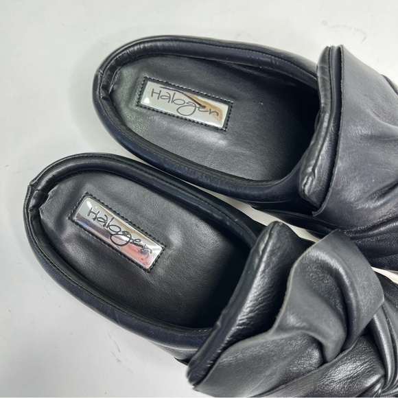 HALOGEN Manny Black Leather Twist Knotted Bow Slip-on White Rubber Sneaker Shoes - Picture 9 of 12